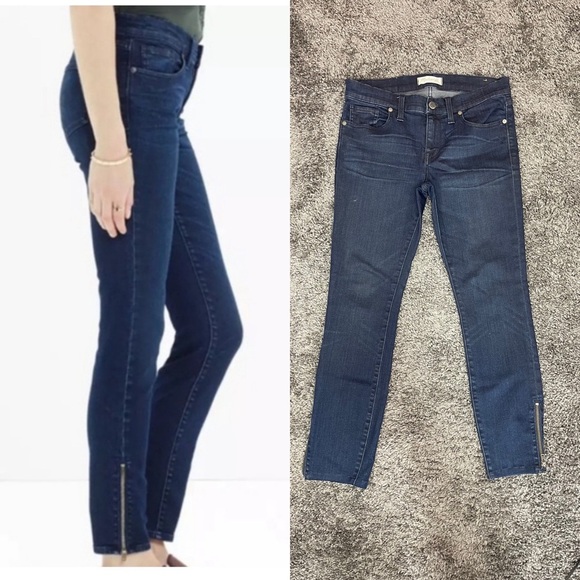 Madewell Denim - Madewell Skinny dark blue denim zipper ankle stretch jeans women’s size 28